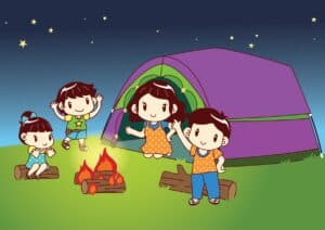 picture of a family camping together with their kids in the summer