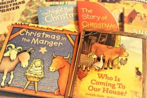 picture of a pile of Christmas books for kids