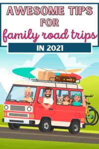 picture of a pinterest pin that says, awesome tips for family road trips