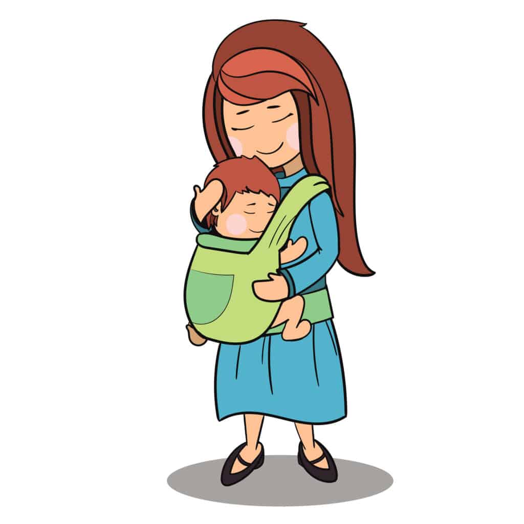 graphic of a mother wearing a baby in a baby carrier for Petite moms
