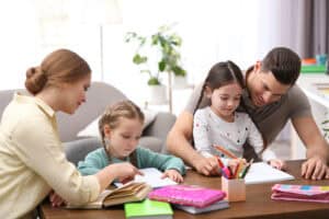 homeschool family using a Christian homeschool curriculum to teach kids