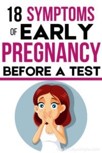 Pinterest pin for the very early signs of pregnancy before a test with a pregnant woman who is nauseous