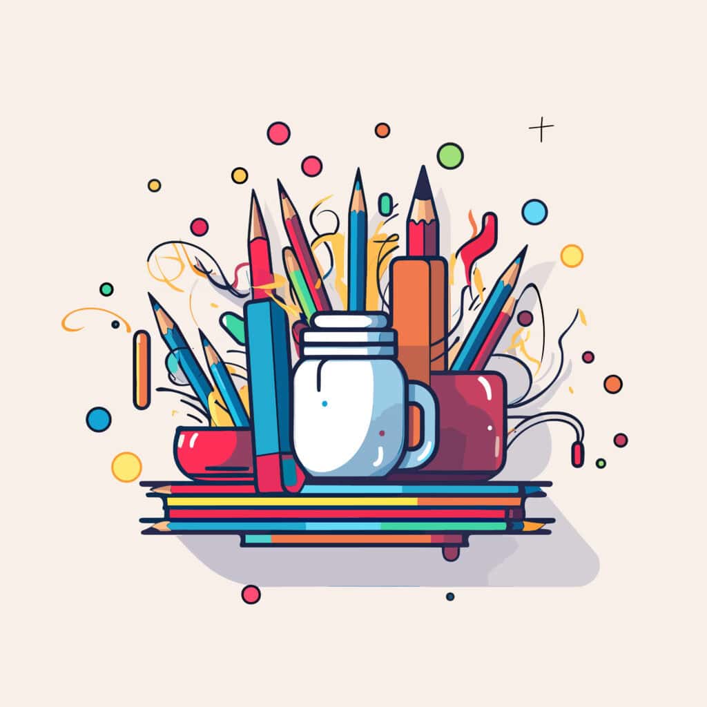 graphic of a stack of homeschool supplies on a shelf