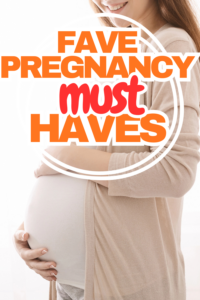pregnancy must-haves Pinterest pin with orange and red text