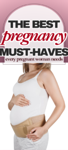 pregnancy must-haves Pinterest pin with maroon and black