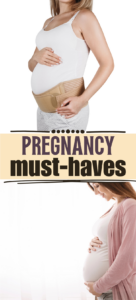 pregnancy must-haves Pinterest pin with yellow and black text