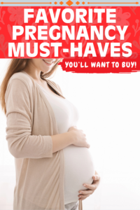 pregnancy must-haves Pinterest pin with white and red text
